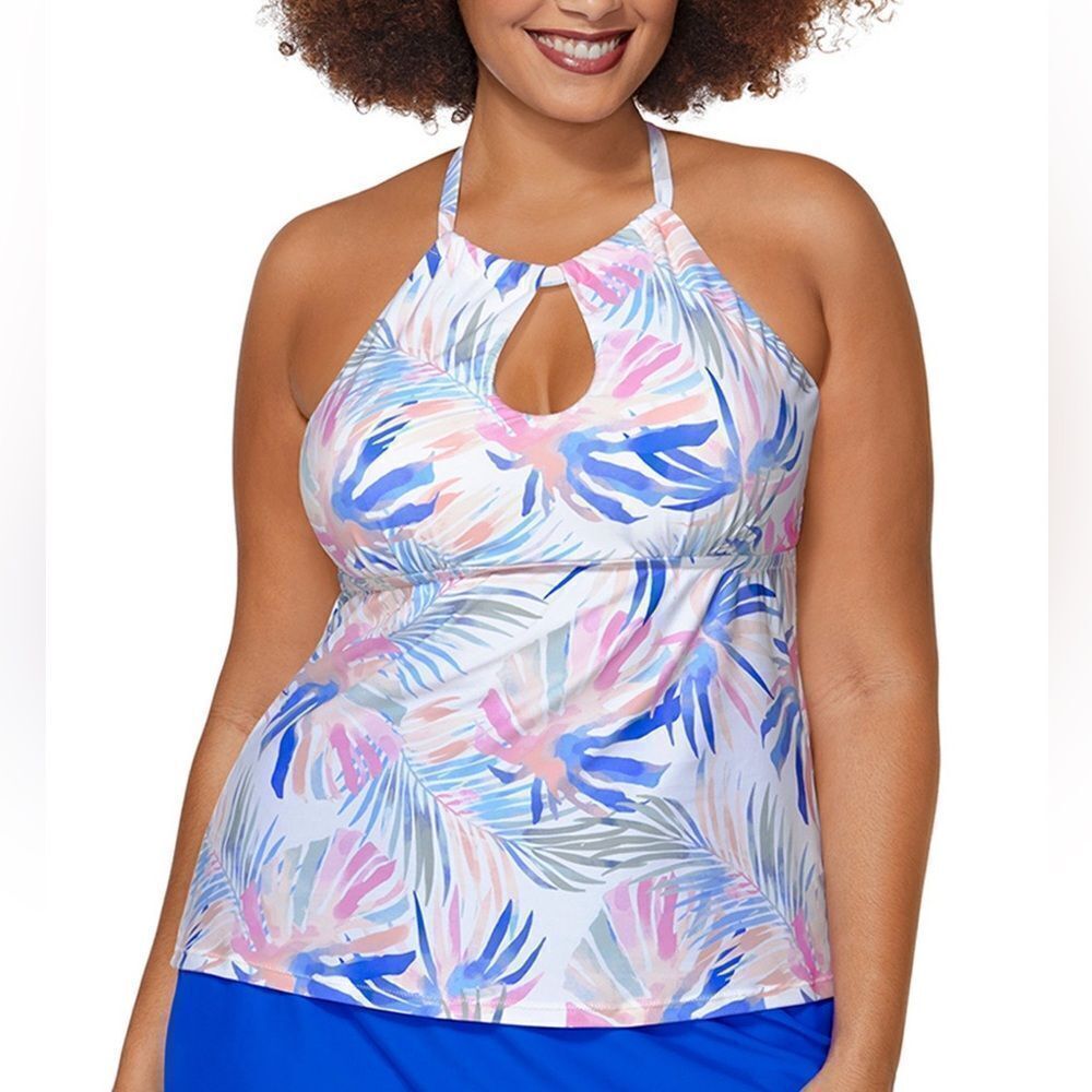 Raisins Curvy Rosalie Keyhole Halter Neck Tankini Swimsuit Top and Bottom 20W